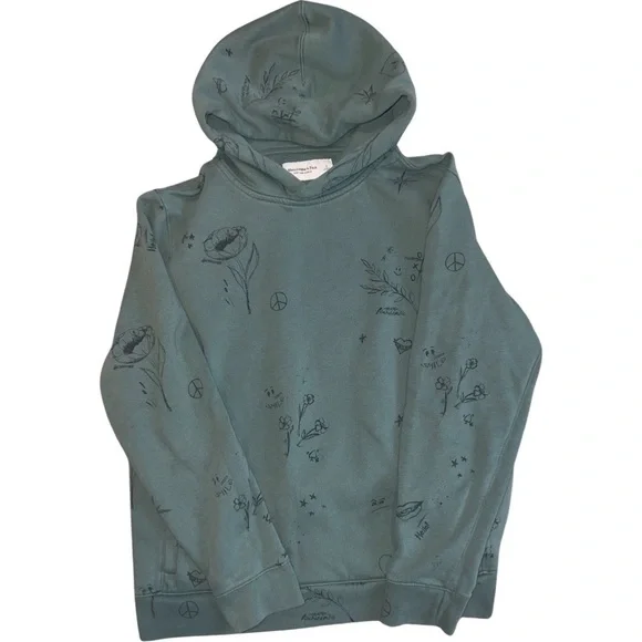 Abercrombie & Fitch Soft Fleece Hoodie Size Large Green Graffiti - Picture 1 of 5